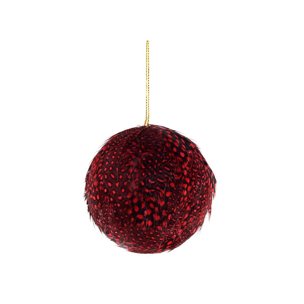 Guinea Feather Ornament - Dyed 3" ball Red
