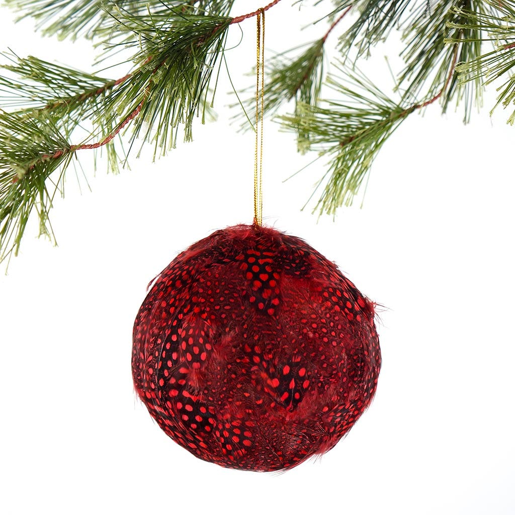 Guinea Feather Ornament - Dyed 4" ball - Red