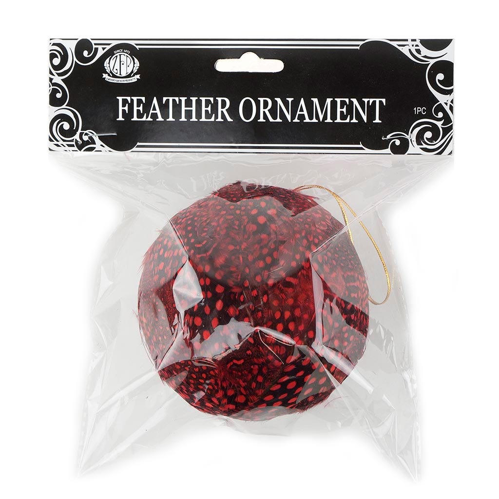 Guinea Feather Ornament - Dyed 4" ball - Red