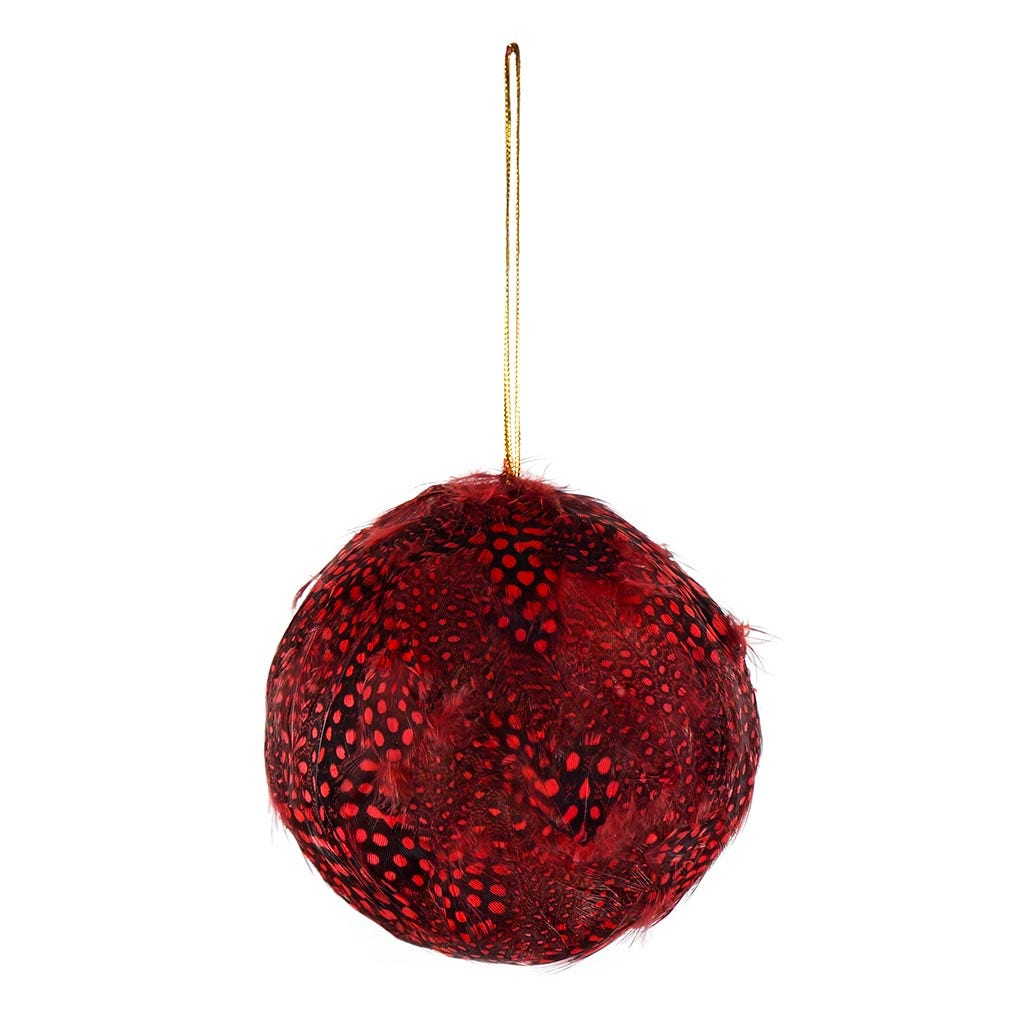 Guinea Feather Ornament - Dyed 4" ball - Red