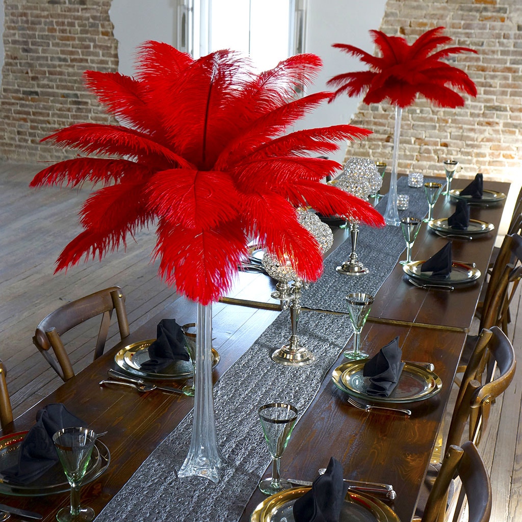 Ostrich Eiffel Tower Centerpiece Red With Clear Vase