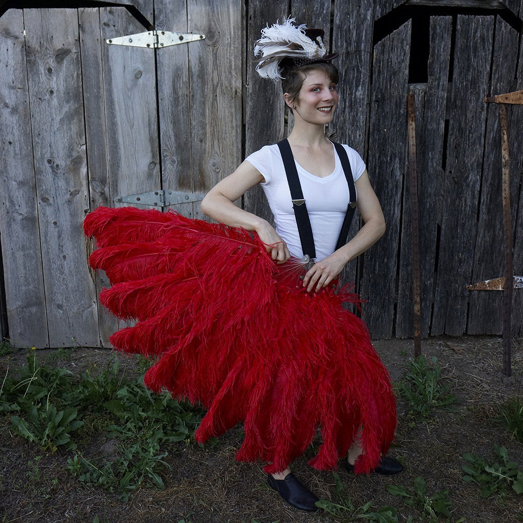 Feather Fan w/Ostrich Femina - Red