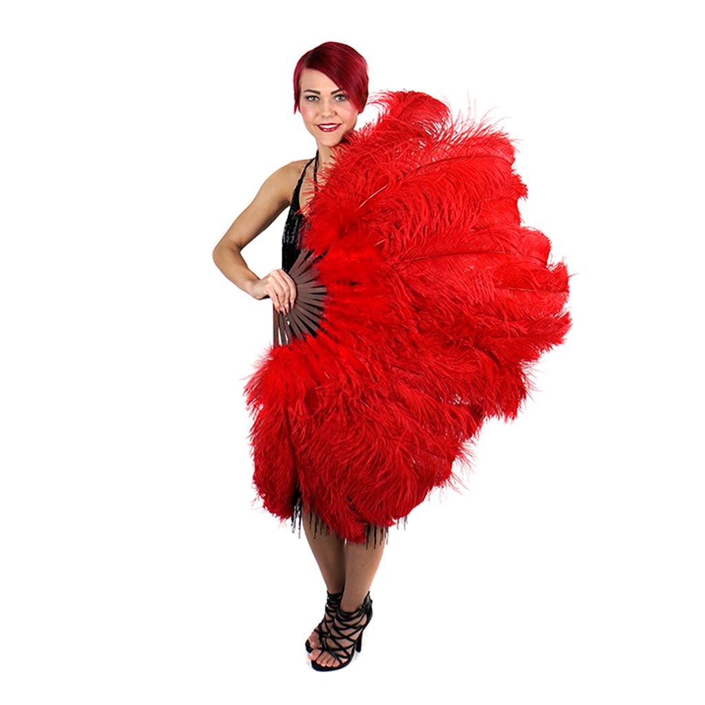 Ostrich Prime Femina Feather Fan - Red