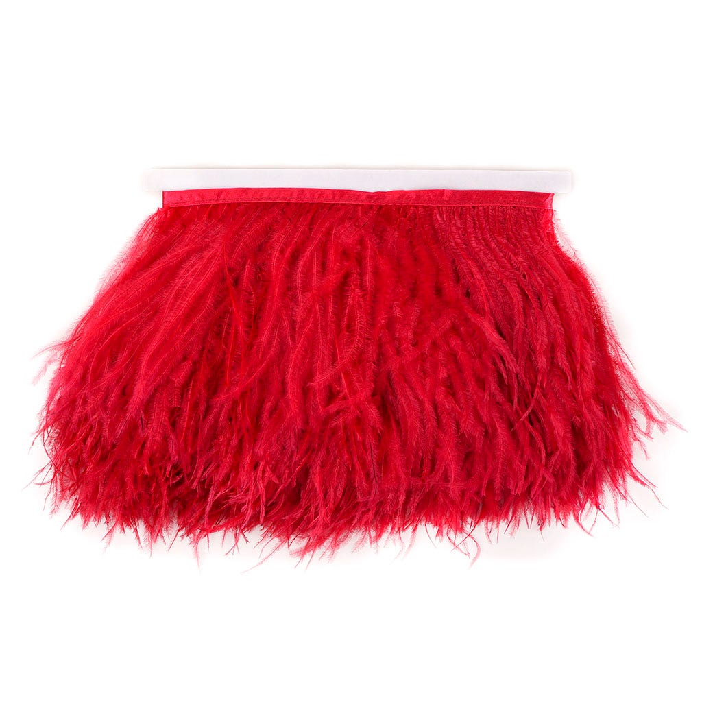 One-Ply Ostrich Feather Fringe - 5 Yards - Tango Red