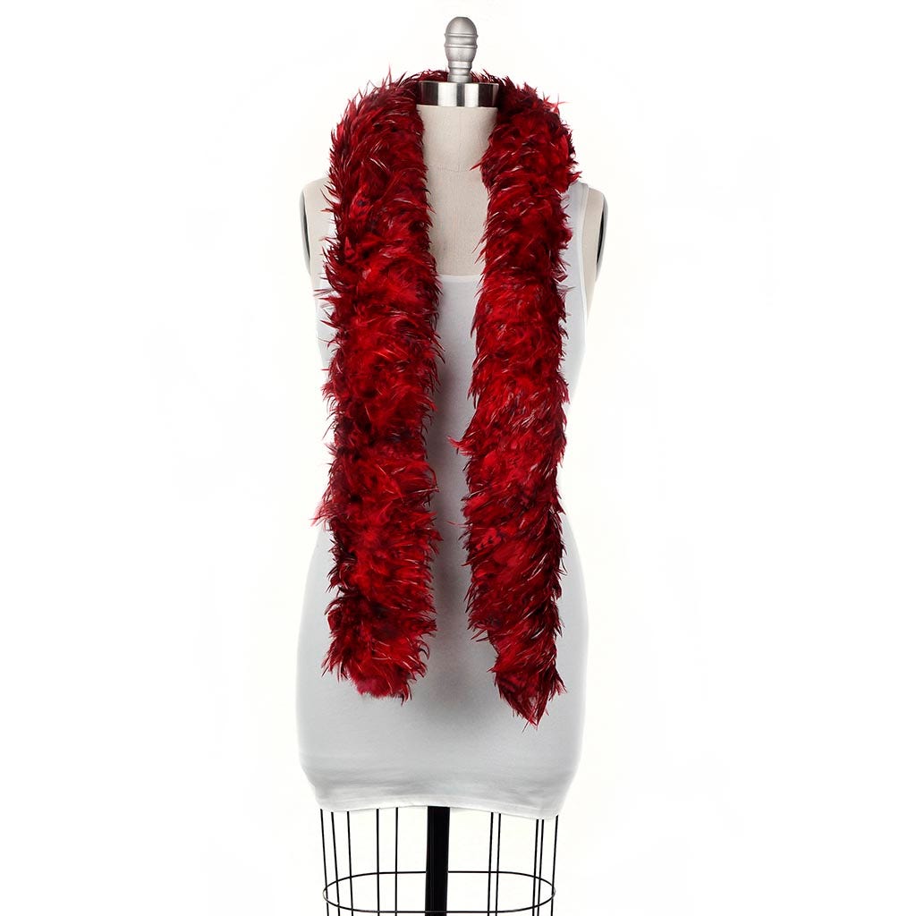 Red Chinchilla Saddle Rooster Feather Boa 5-6" - Red
