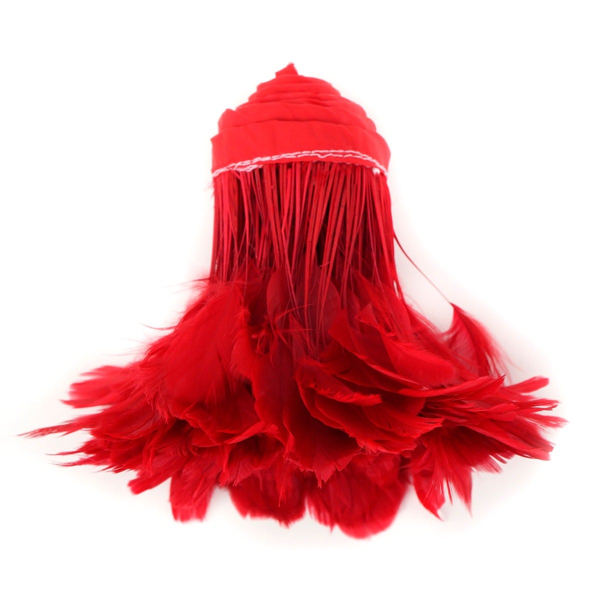 Stripped White-Dyed Coque Fringe - Red
