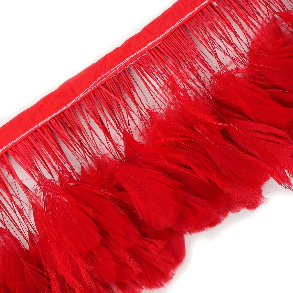 Stripped White-Dyed Coque Fringe - Red