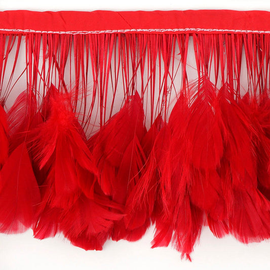 Stripped White-Dyed Coque Fringe - Red