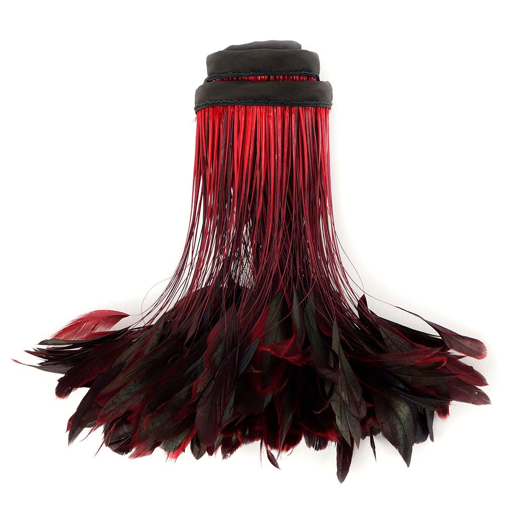 Stripped Iridescent Coque Fringe - Red