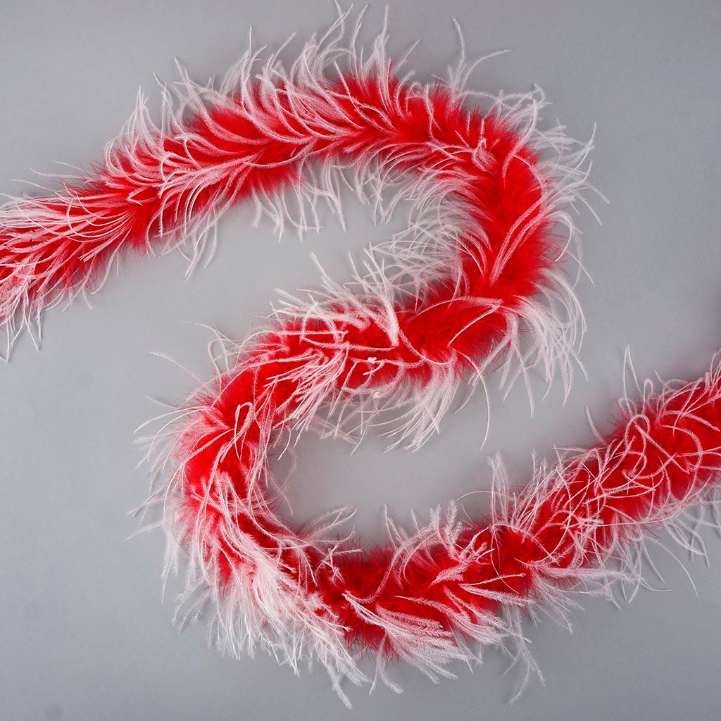 Marabou and Ostrich Feather Boa - Multi-color - Red/White