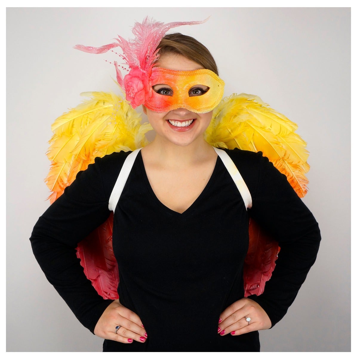 Custom Phoenix Large Feather Wings and Mask Set - Red