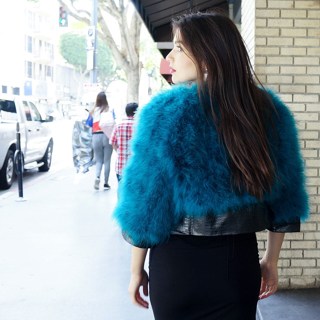 Marabou Jacket w/Pleather Trim Dark Teal