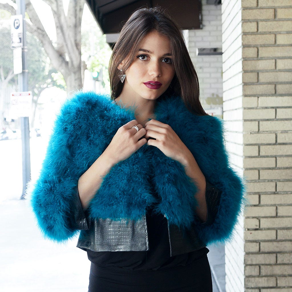 Marabou Jacket w/Pleather Trim Dark Teal