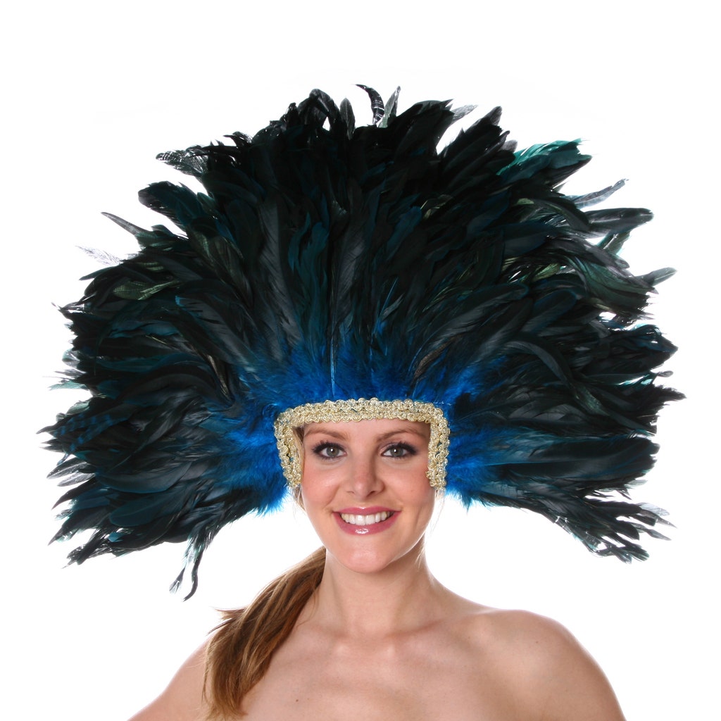 Feather Headdress Mask-Dyed - Dark Turquoise