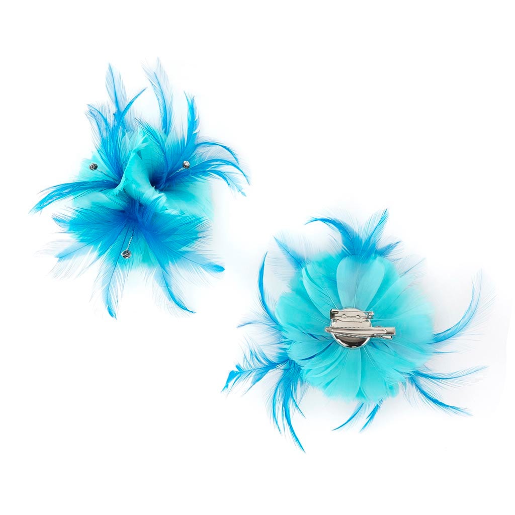 Feather Corsage-Coquille-Hackle-Jewel - Lt Turq/Dk Turq