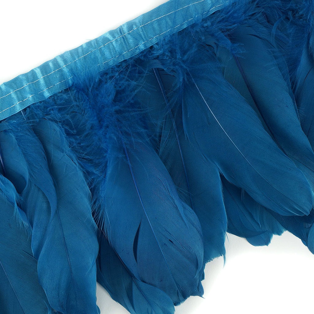 Parried Goose Pallet Feather Fringe - 6" - 1yd - Dark Turquoise
