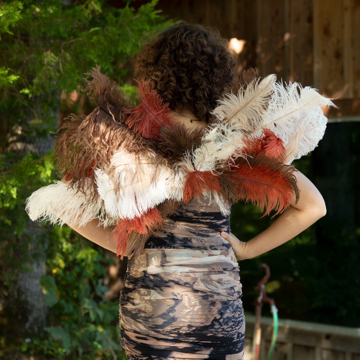 Owl Upcycled Ostrich Feather Costume Wings