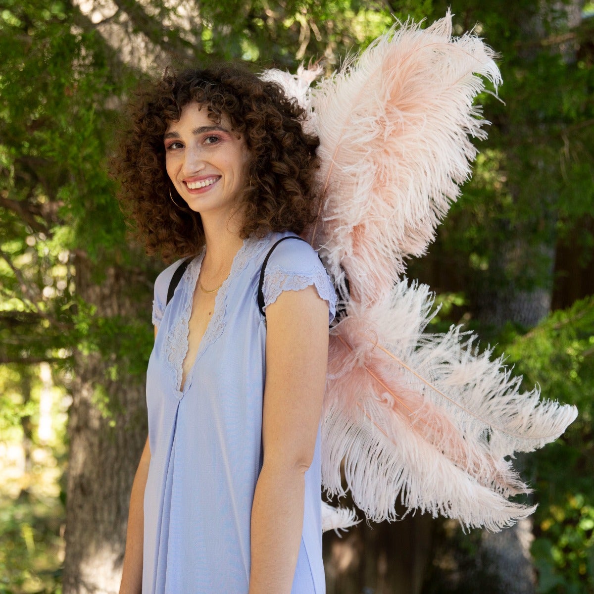 Large Upcycled Ostrich Feather Costume Wings - Flamingo