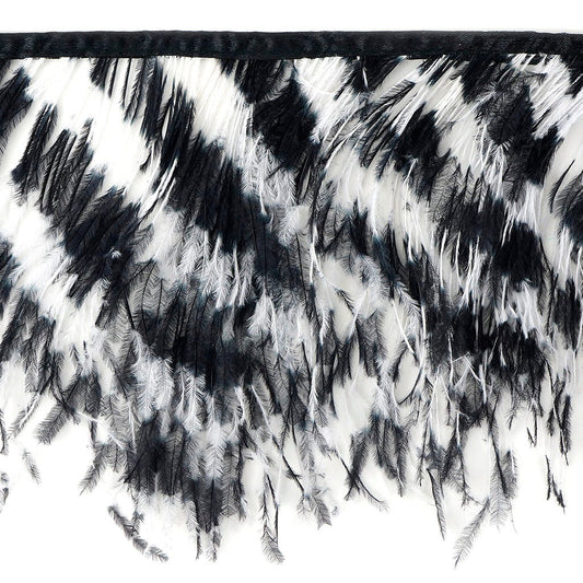 Stenciled Ostrich Fringe 1PLY - 1YD - White - Black