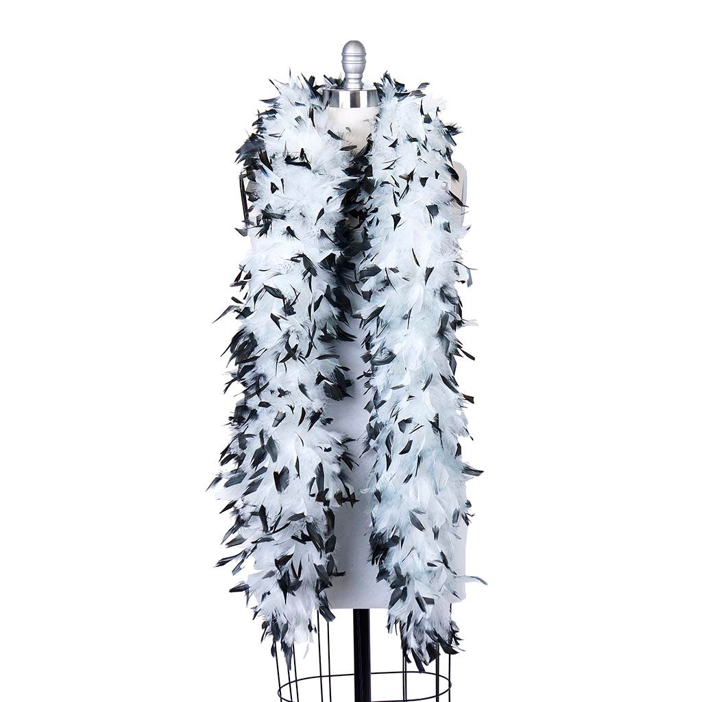 Tipped Chandelle Feather Boa - Heavyweight - White/Black