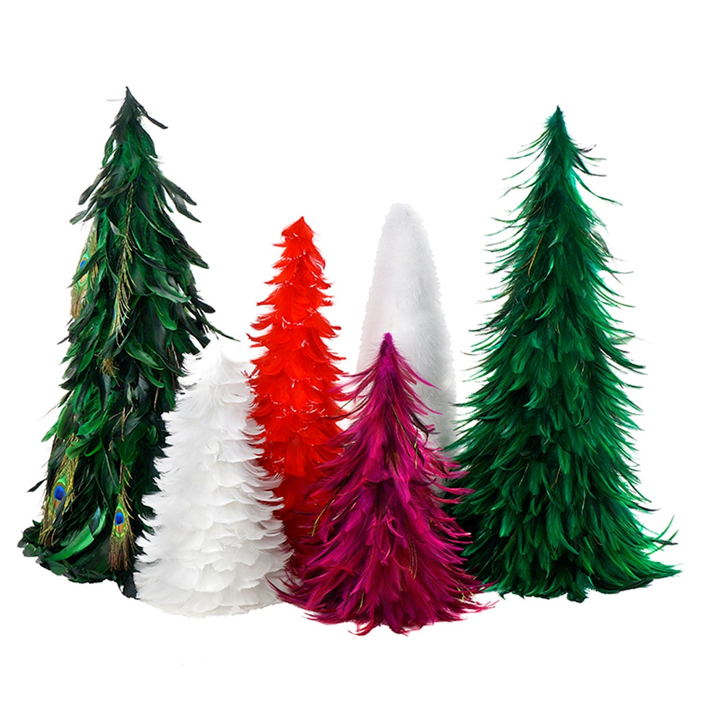 Liliful Christmas White Feather Tree with Glitter Tips 12'' Table Top  Feather Ch