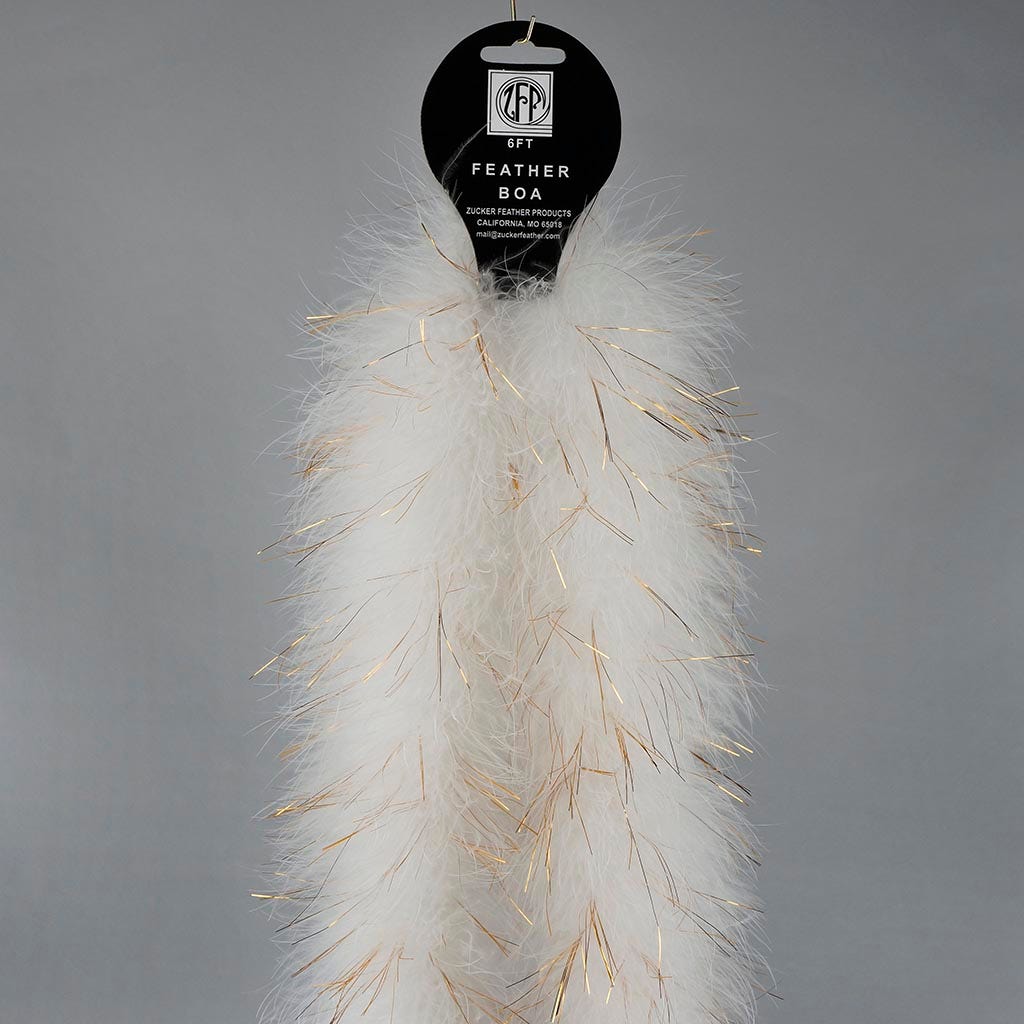 Full Marabou Feather Boa with Lurex - White/Gold Lurex