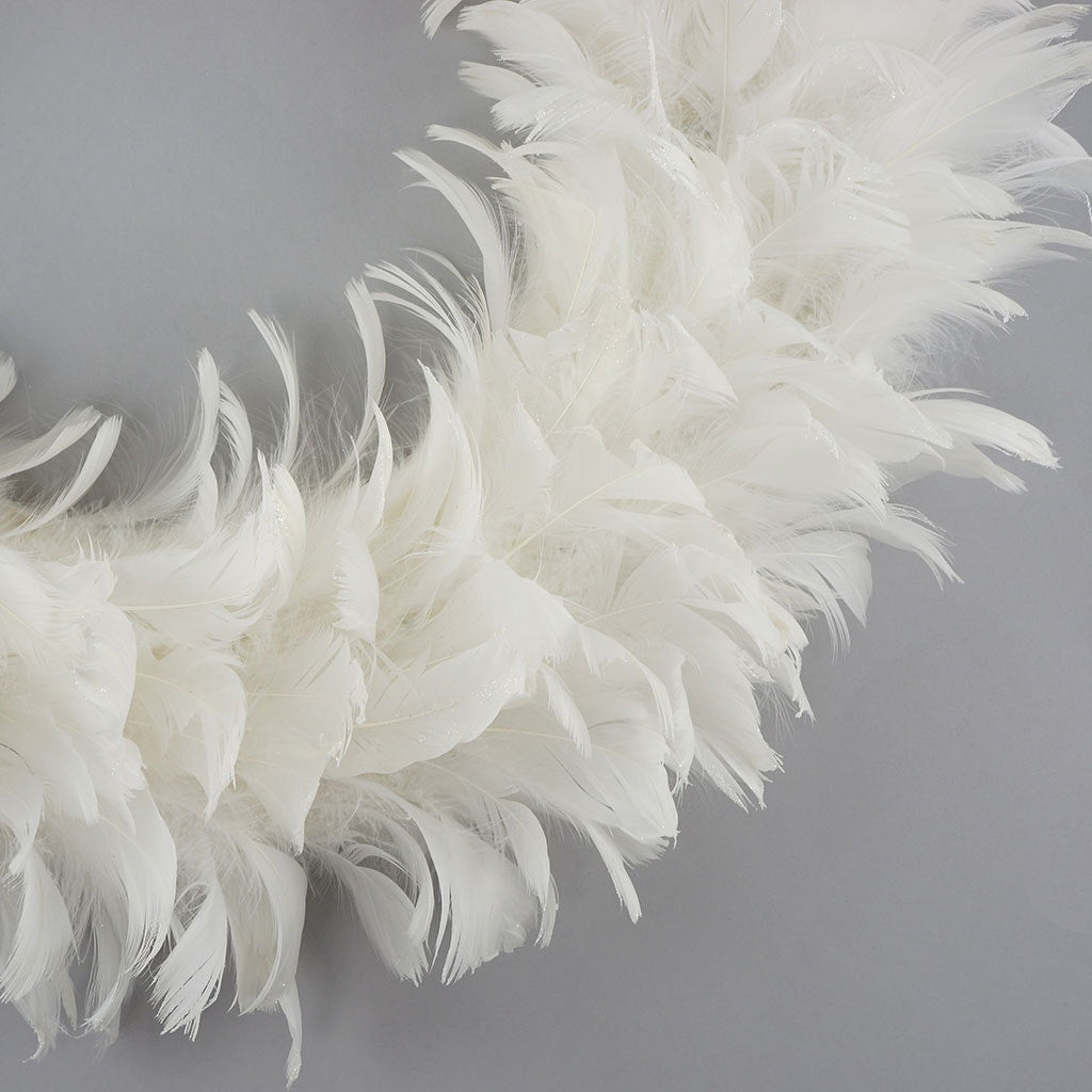 Goose Coquille Feather Wreath - 20 to 22 inch - White - Opal Lurex