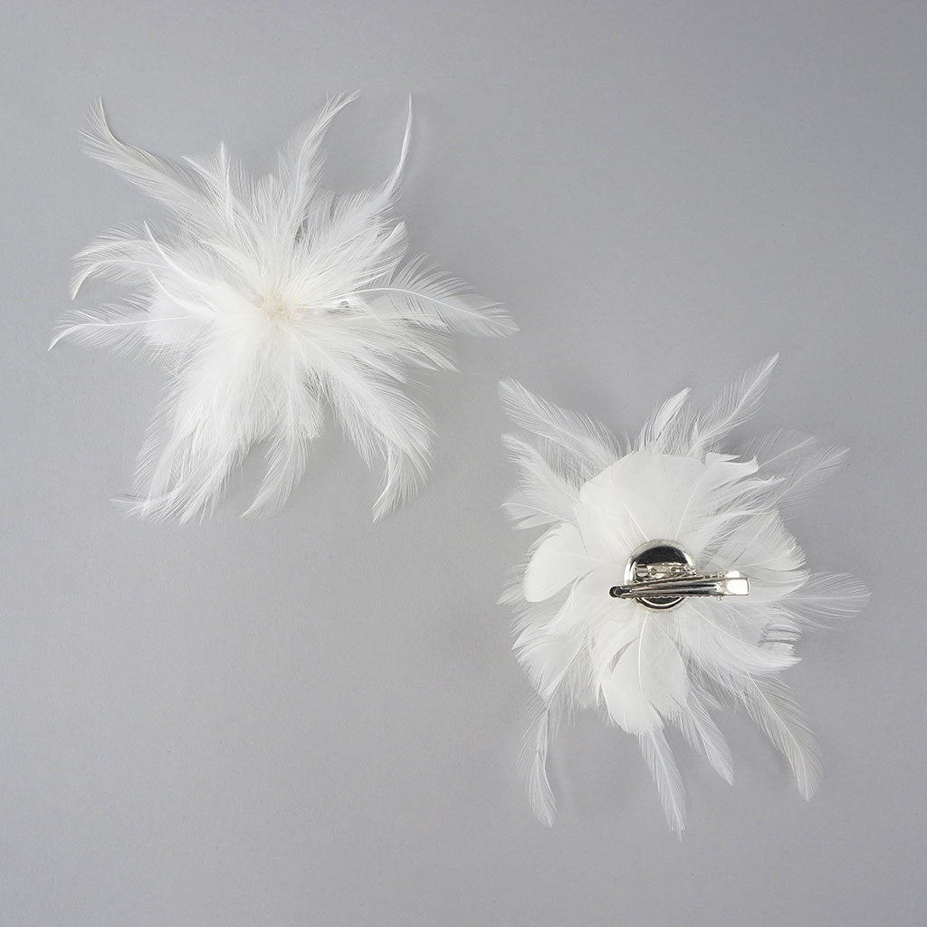 Feather Corsage-Coquile-Hackle - White
