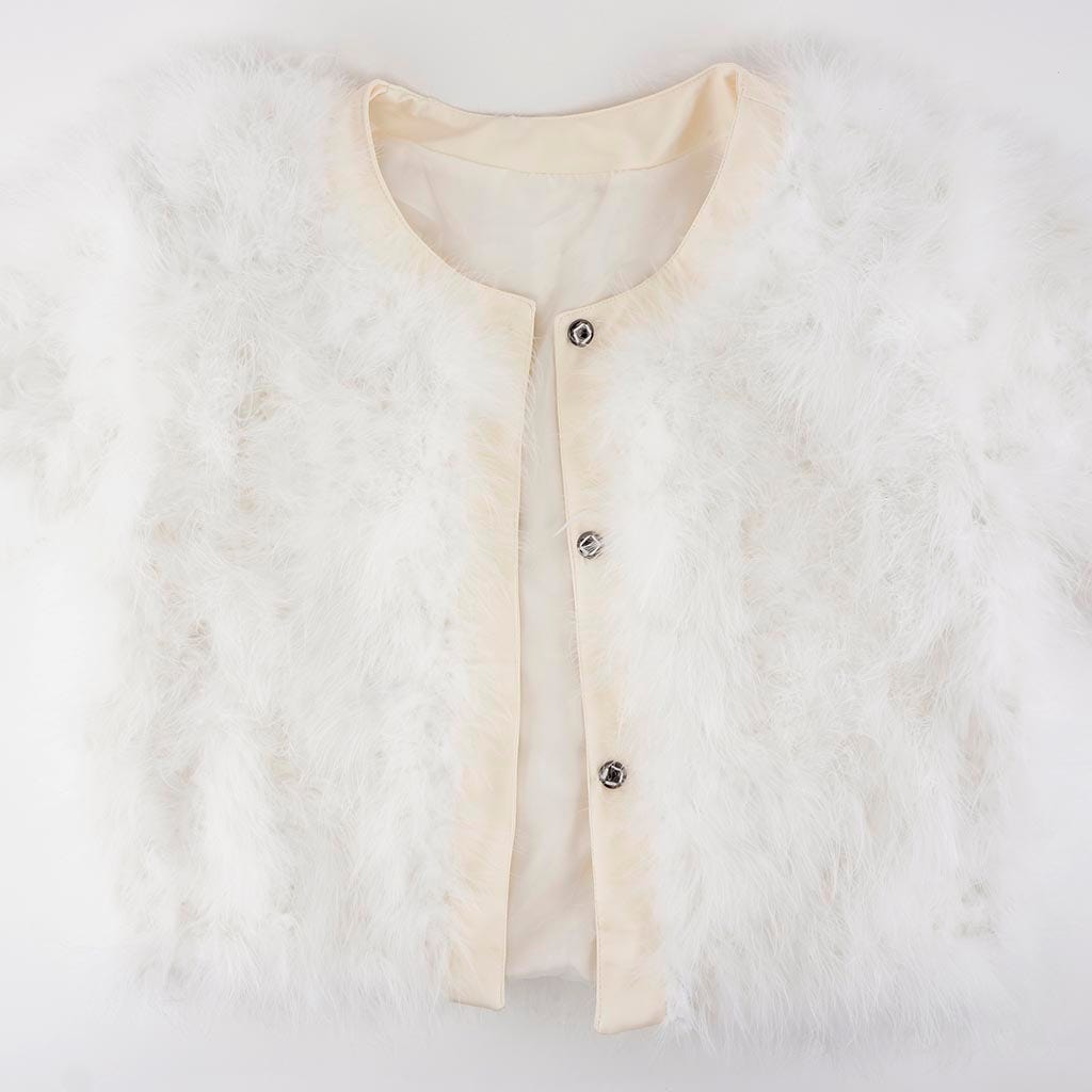 Cropped Marabou Jacket White