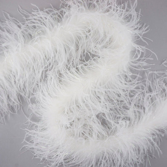 Two Ply Ostrich Feather Boa - White with Opal Lurex