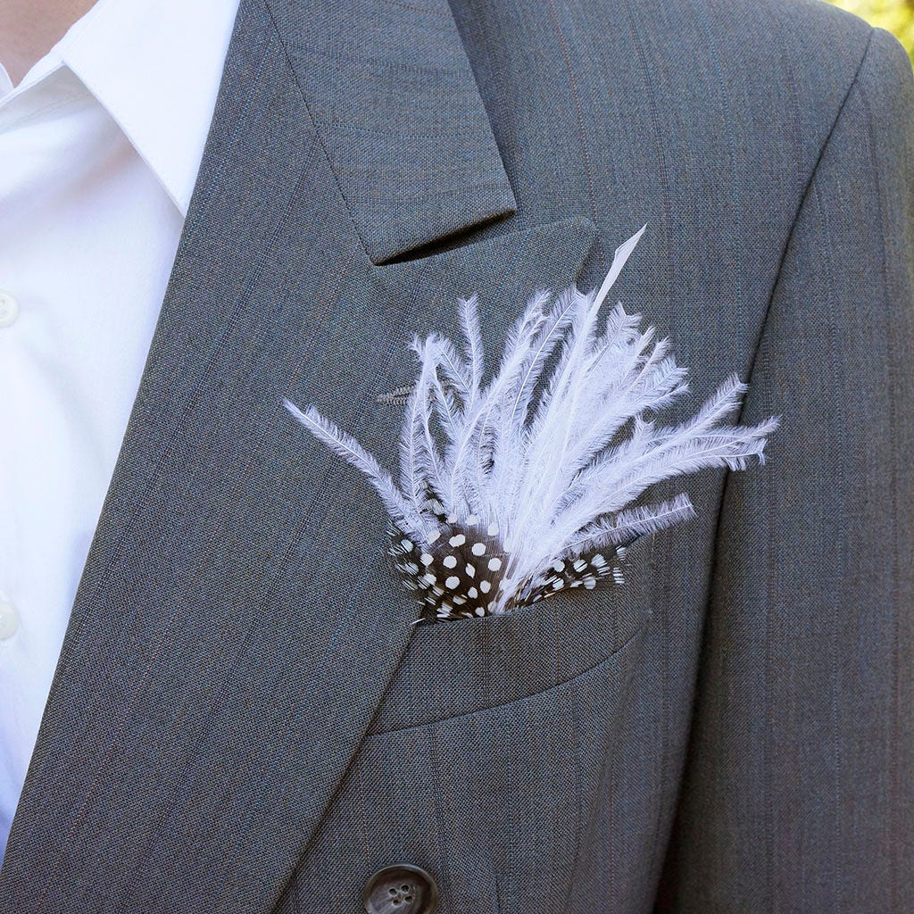 Feather Floral Pick w/Ostrich - Guinea -Biot - White/Natural