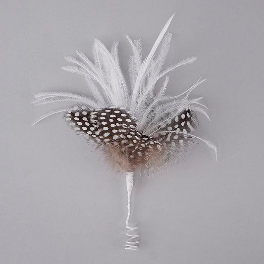 Feather Floral Pick w/Ostrich - Guinea -Biot - White/Natural