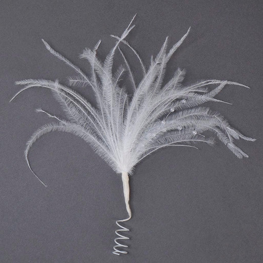 Feather Floral Pick w/Ostrich-Pearls - White