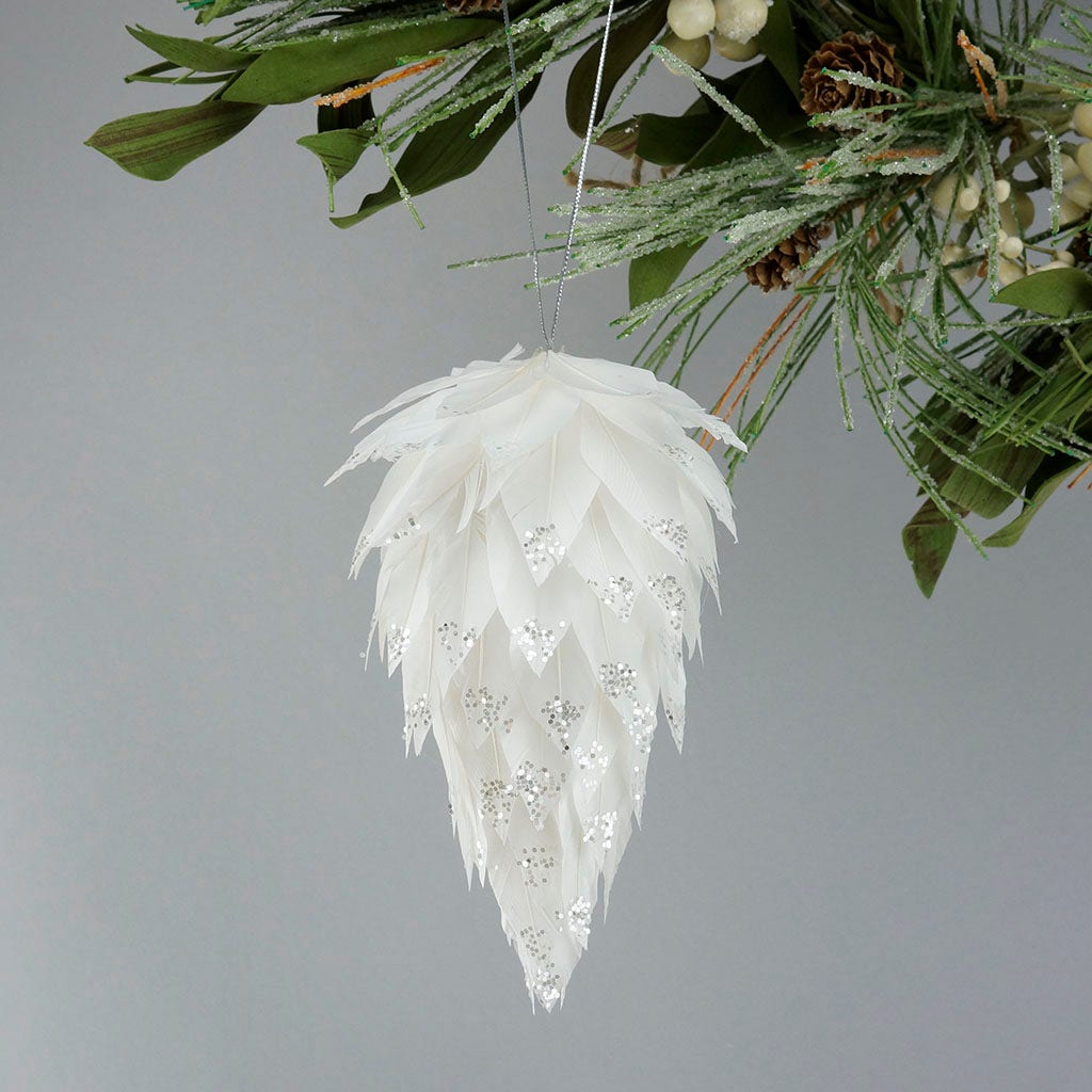 ZUCKER™ Pine Cone Ornament w/Glitter White/Silver