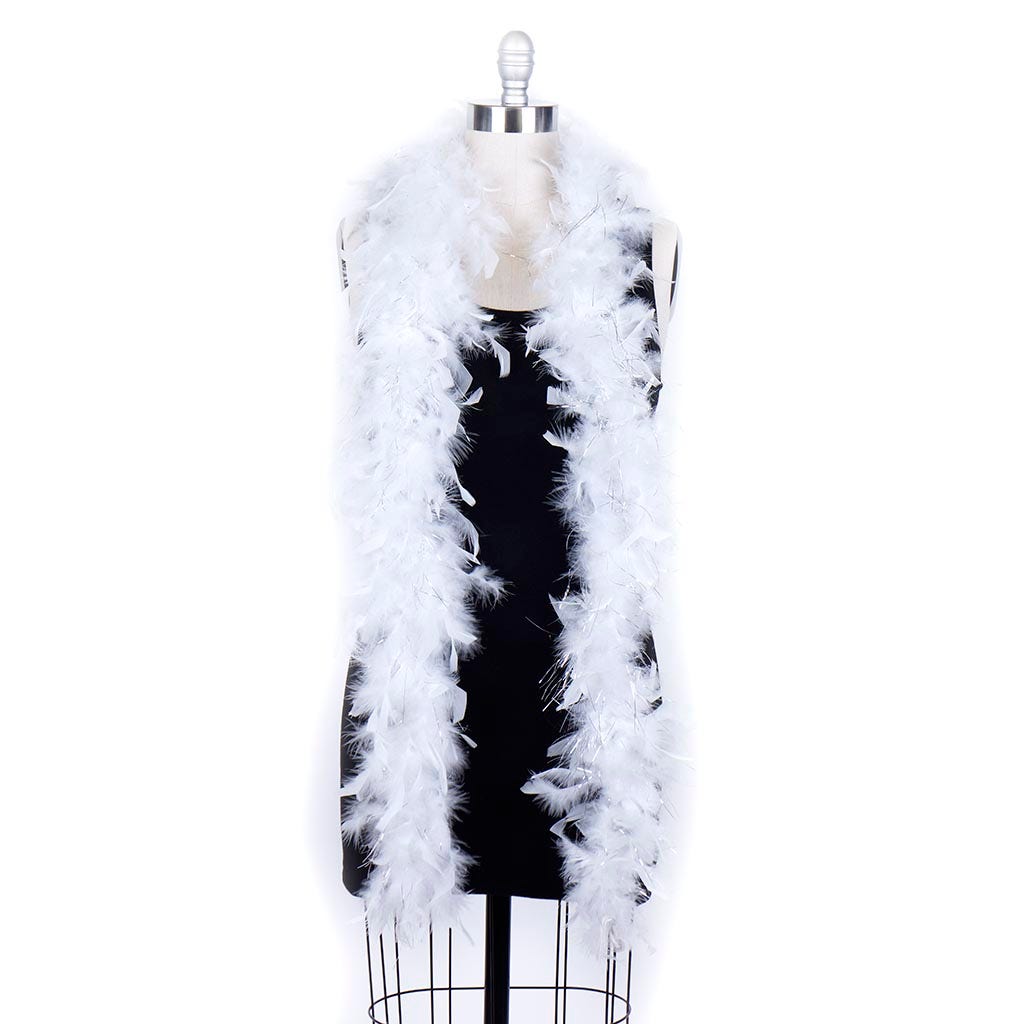 Chandelle Feather Boa - Lightweight  - White with Silver Lurex