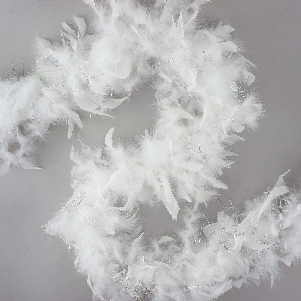 Chandelle Feather Boa - Lightweight  - White with Silver Lurex