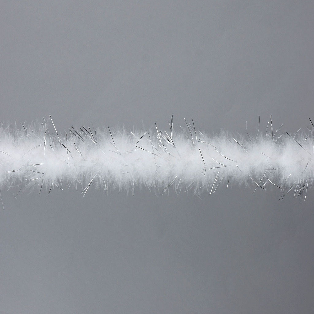 Thin Marabou Feather Boa with Lurex - White/Silver Lurex