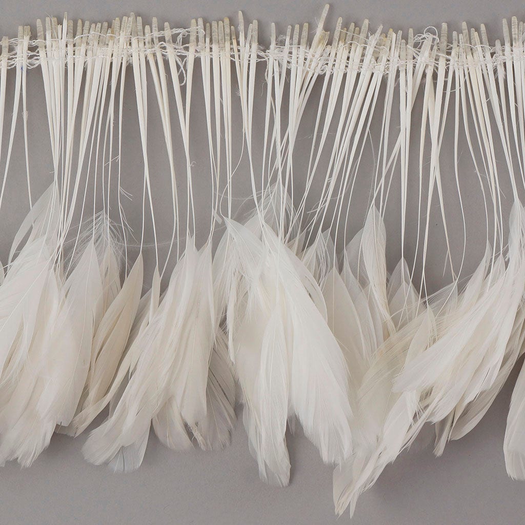 Stripped Rooster Coque Tails Feathers Bleach White 4-6” Strung [1 yard]