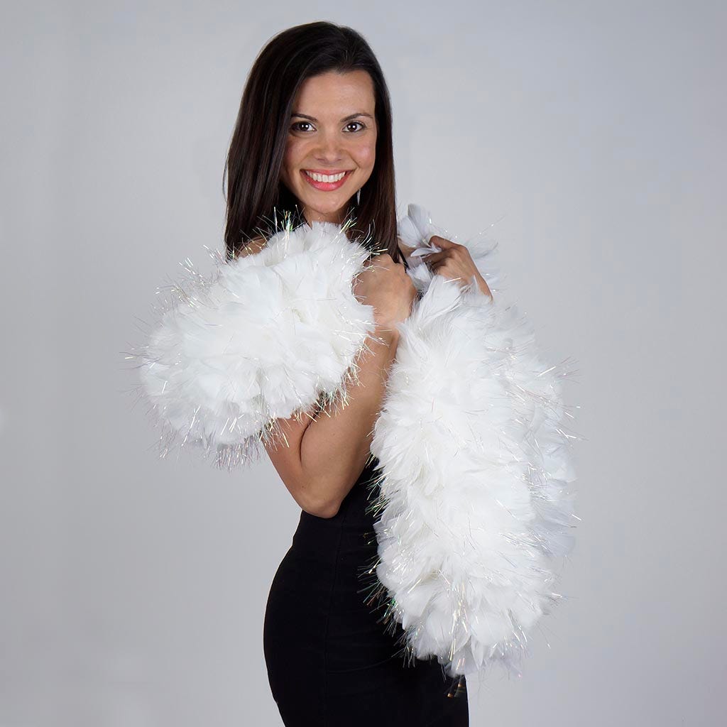 Turkey Feather Boa 8-10" - White/Opal Lurex