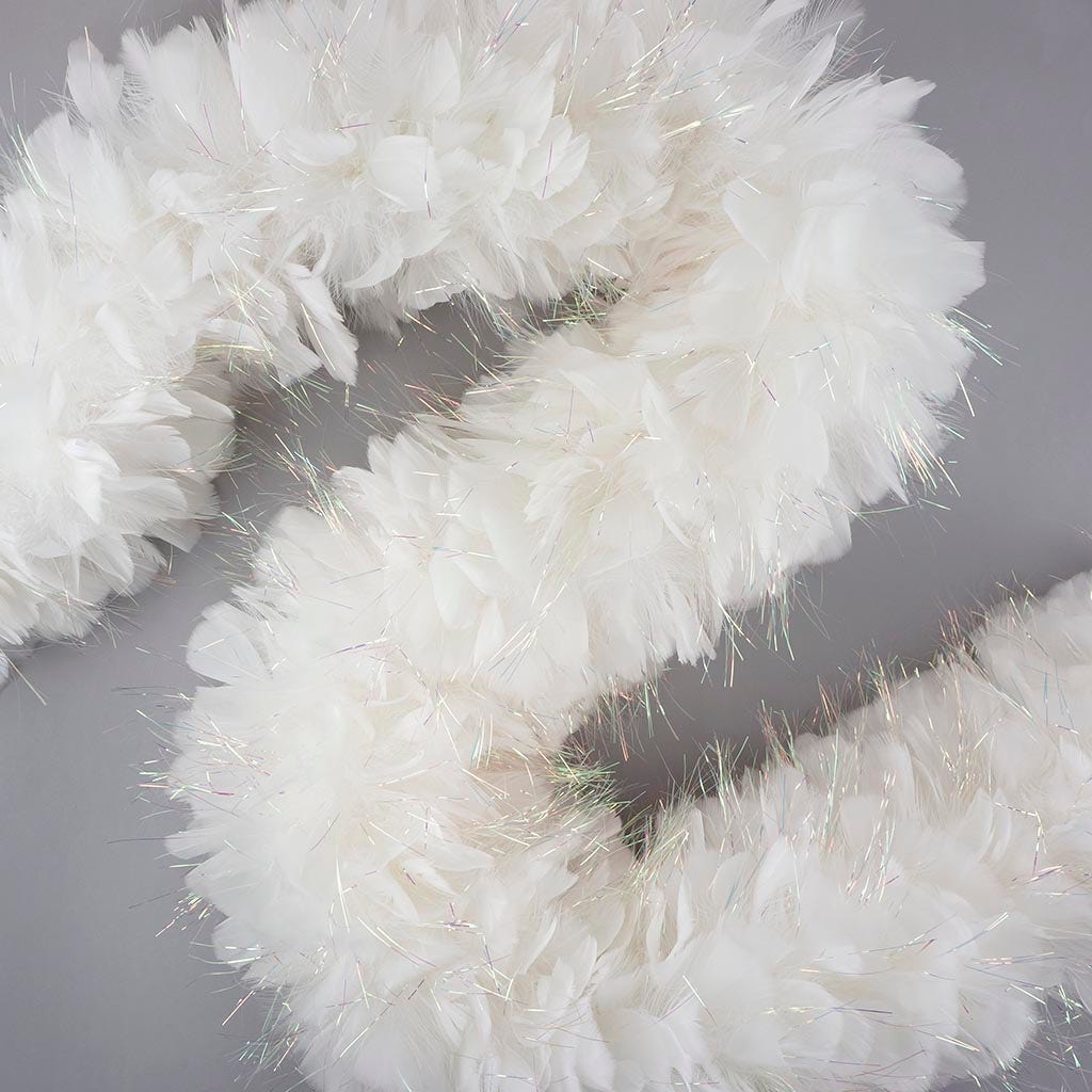 Turkey Feather Boa 8-10" - White/Opal Lurex