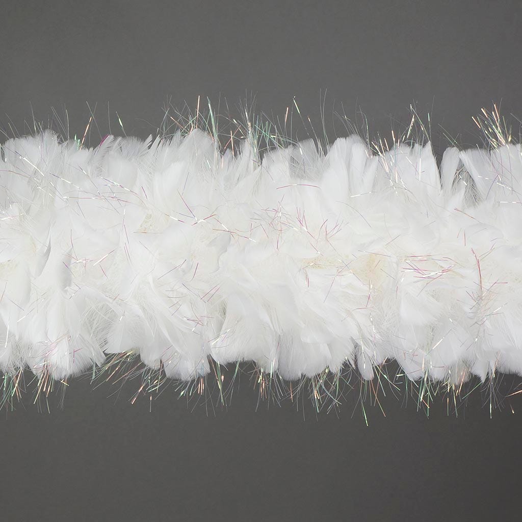 Turkey Feather Boa 8-10" - White/Opal Lurex