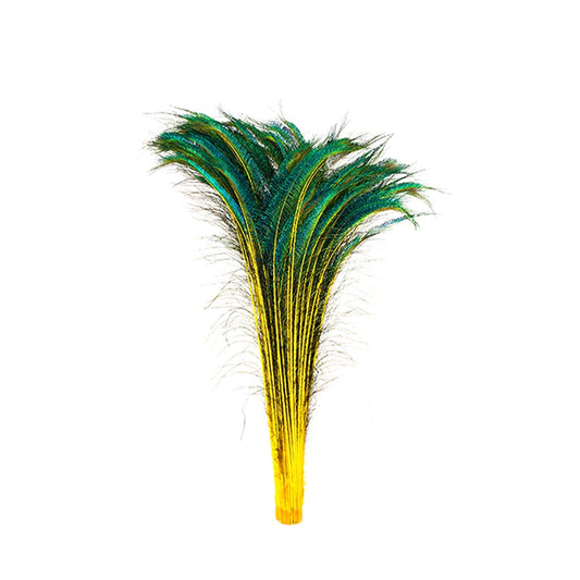 Bulk Peacock Sword Feathers Stem Dyed - 100 pc - 25-40" - Yellow